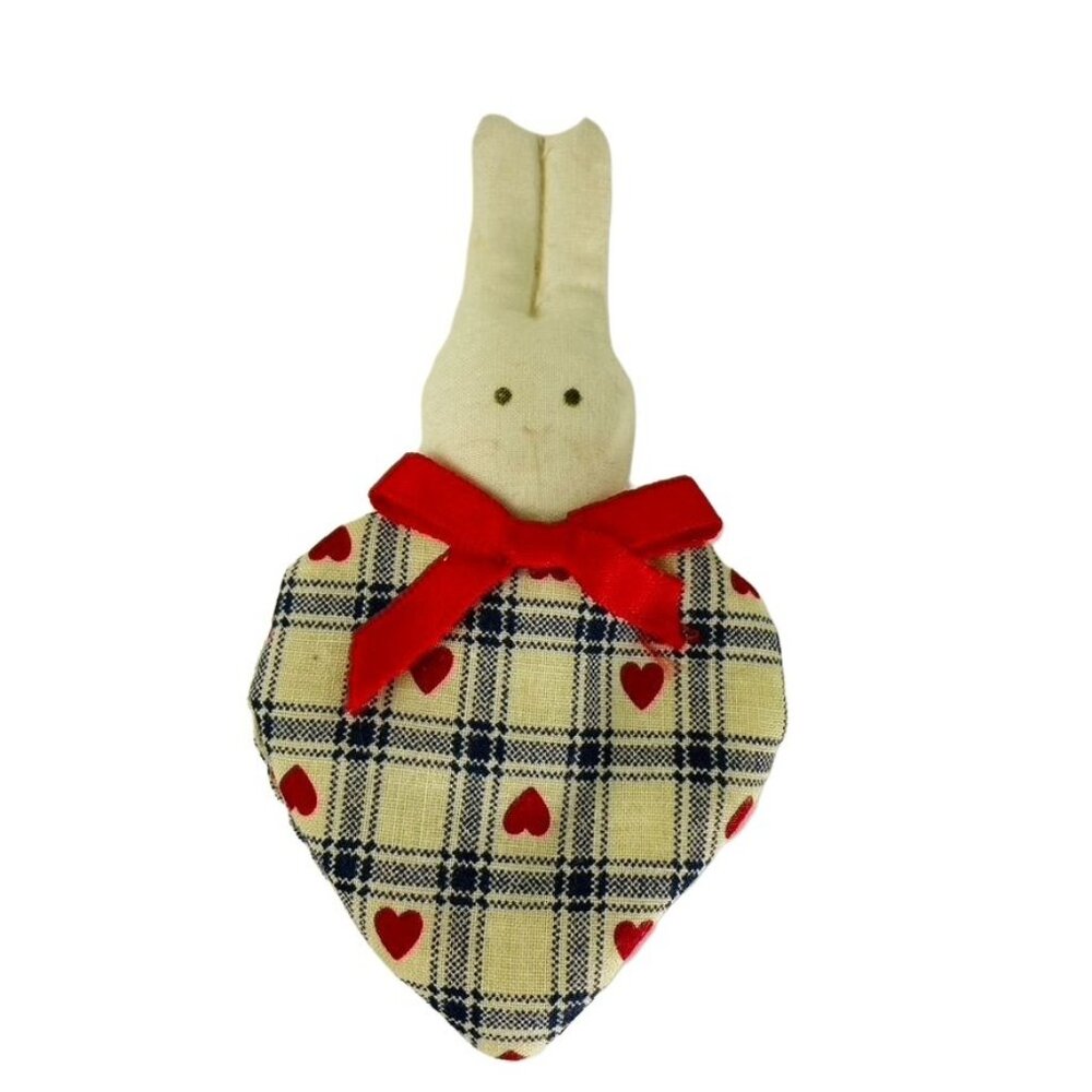 Bunny Heart Broach Pin Handmade Vintage Jewelry White Red Blue